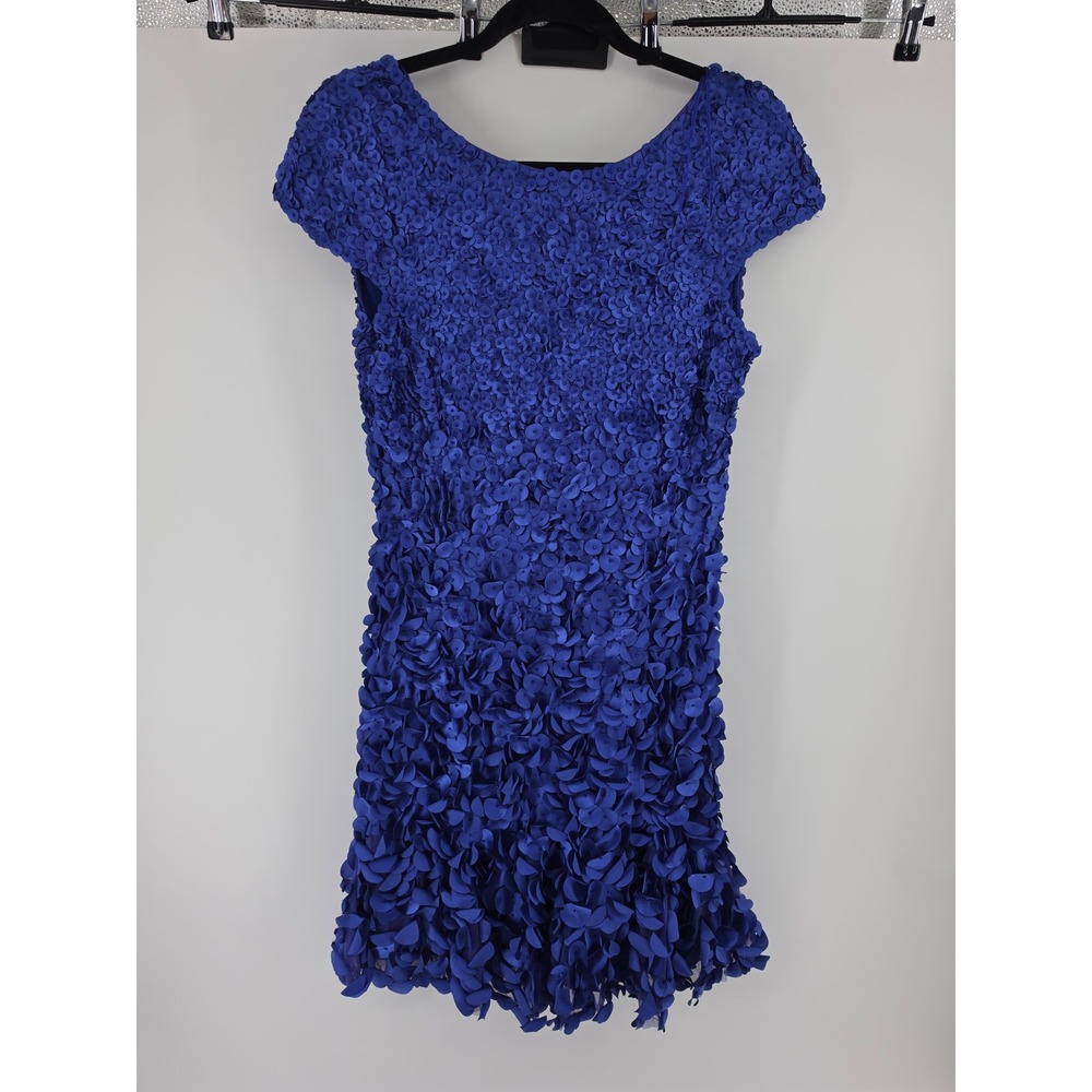 Theia Cobalt Blue Petal Applique Mini Dress Deep Scoop Back Size 12 882408